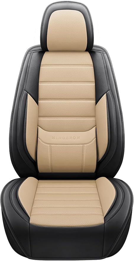 MINGBRON Seat Covers, Car Seat Covers Front Seats, Car Seat Cover, Car Seat Protector Waterproof, Car Seat Cushion Nappa Leather, Beige Seat Covers Carseat Cover Universal Fit for Most Cars