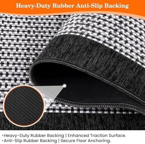 StepRite Kitchen Rugs, Kitchen Mats for Floor, 60"x24" Non-Slip Machine-Washable Kitchen Throw Rug, Absorbent Runner Rugs Office, Sink Standing Desk Mat, Decor Carpet, Black