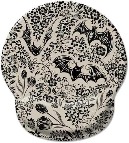 Hancynir Goth Bat Floral Ergonomic Mouse Pad with Wrist Support Desk Decor
