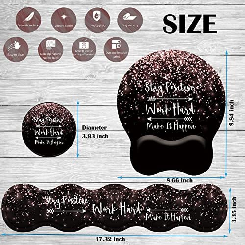 Keyboard Wrist Rest Pad and Ergonomic Mouse Pad Wrist Rest (with Coaster) Set, Non-Slip Base & with Memory Foam for Easy Typing and Wrist Pain Relief - Stay Positive Work Hard and Make It Happen