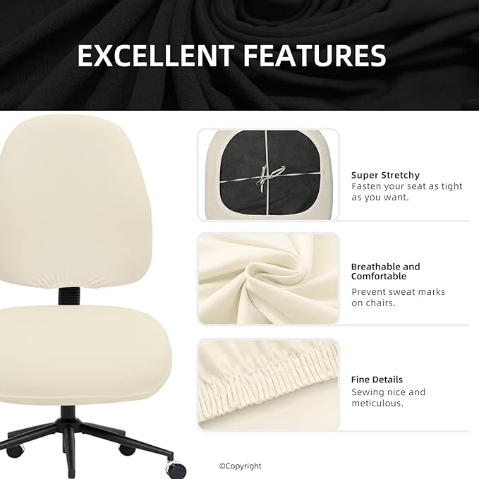DIVA EN CAMINO DEC Stretchable Desk Office Chair Seat Covers - Universal Stretch Computer Chair Slipcover - Washable Rotating Backrest Coverings & Cushion Protectors for Dogs, Cats, Pets, Cream