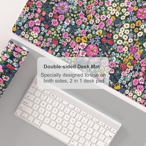 Faux Leather Large Mouse Pad, Office Desk Mat, 31.5"x15.7", Blooming Flower