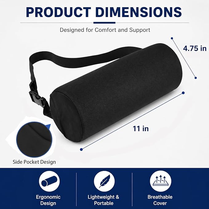 Lumbar Pillow, Lumbar Support Pillow for Office Chair & Car, Have Ajustiable Strap & Washable Cover, 11 Inch Lower Back Support for Office chair, Car, Bed Back Pain Relief & Posture Correction