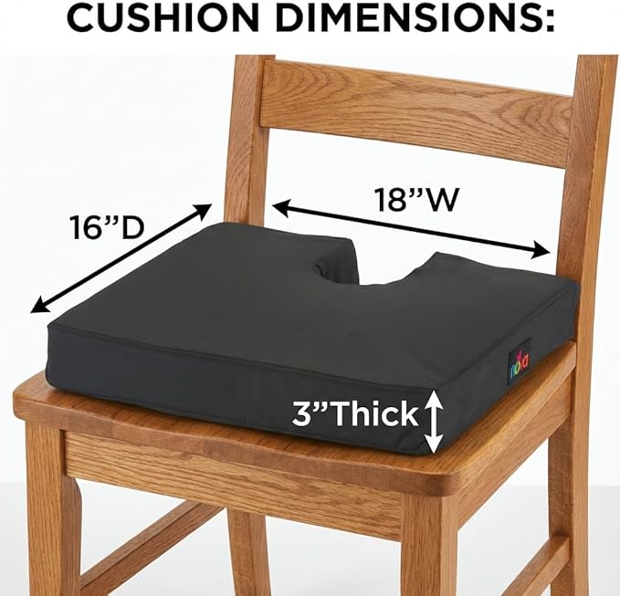 NOVA U-Cut Coccyx Wheelchair Cushion 18" x 16" – Orthopedic Foam Seat Pad for Tailbone Pressure Relief & Spine Support – Secure Non-Slip Bottom with Velcro Straps – Removable Washable Cover