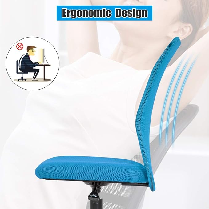 Home Office Desk Chair Ergonomic Mesh Computer Gaming Chair with Back Support Modern Executive Mid Back Rolling Swivel Chair for Men&Women (Blue)