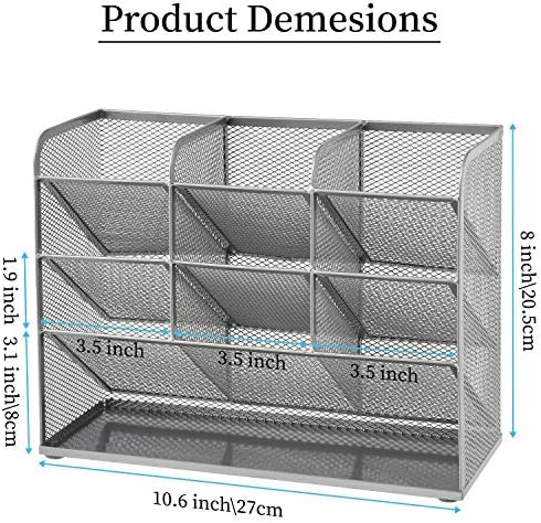 Marbrasse Mesh Desk Organizer, Multi-Functional Pen Holder, Desktop Stationary Organizer, Storage Rack for School, Home, Office, Art Supplies (Mesh Pen Holder-Silver)