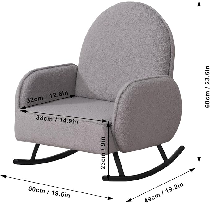 Baby Rocking Chair,Toddler Chair,Kids Chair,Kids Sofa, Shaky Metal Foot and Sherpa Fabric,Toddler Rocking Armchair for Boys and Girls Rest (Grey)