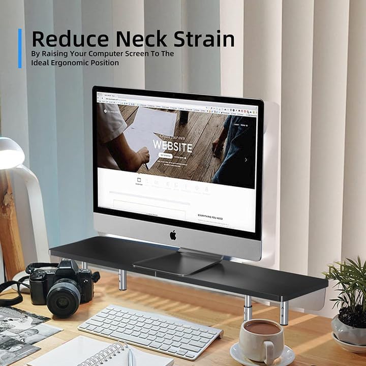 suptek Dual Monitor Stand Riser,Large Monitor Laptop Stand Riser 3 Adjustable Heights Computer Stand for Laptop, Printer, Notebook(MST016)