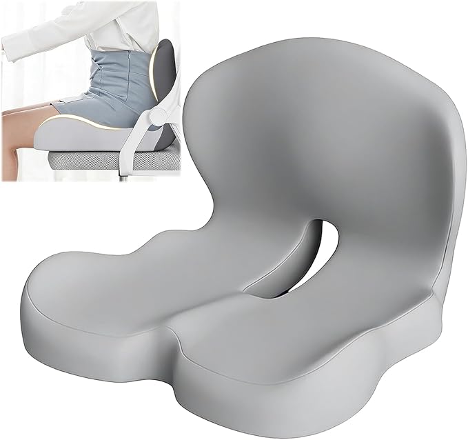 Orthopedic Cushion, Seat Cushion for Office Chair and Car, Ergonomic Memory Foam L-Shaped Integrated Seat Cushions, Lumbar Support & Tailbone Pain Relief for Office Chair Car Wheelchair (A-Light Grey)