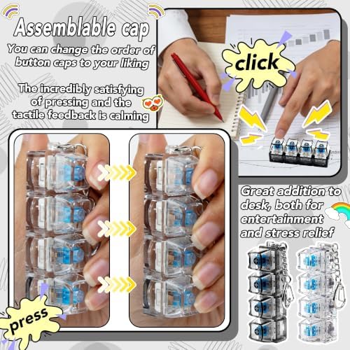 2 PCS Clear & Black Keyboard Fidget Toy, Cat Shape Keyboard Fidget Keychain 4-in-1 Keyboard Decompression Button Finger Clicker Toys, Cute Button Stress Relief Fidget Gifts to Relief Stre (Cat)