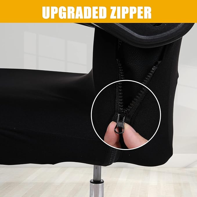 Smiry Stretch Printed Office Computer Chair Covers, Universal Desk Rotating Chair Slipcovers Removable Washable, Soft Fit Anti-Dust Spandex Protector Cover with Zipper, Black