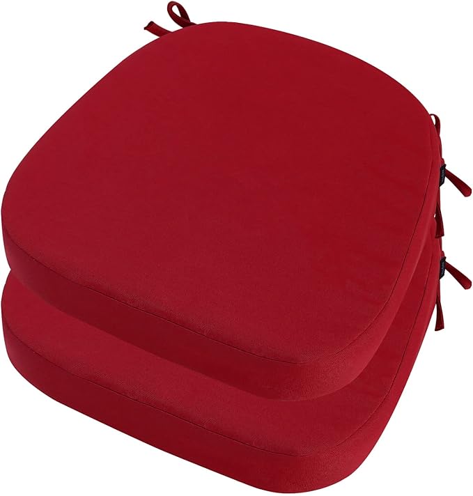 idee-home Outdoor Chair Cushions Set of 2, 19" x 19" Thick D-Shaped Patio Furniture Outdoor Seat Cushions Waterproof with Ties, Dining Pads