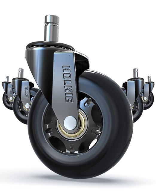 HOLKIE Office Chair Wheels Roller Blade Caster Replacement 11x22mm Black 3 Inch Desk for Office, Rubber Rolling Set of 5 for Hardwood Floors Gaming Chair Wheels Smooth & Silence Gliding