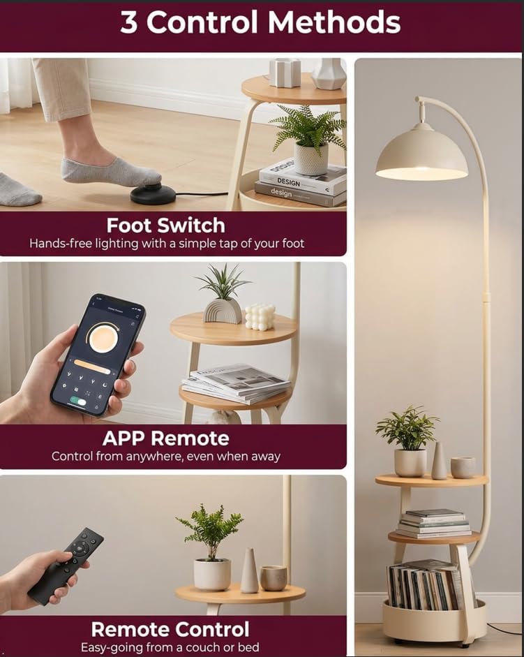 Smart Floor Lamp with Side Table, Dimmable, for Living Room