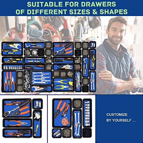 Tool Box Organizer, Tool Drawer Organizer Tray Divider, Toolbox Organization, Garage Tool Organizers and Storage, Tool Box Accessories for Rolling Tool Chest Cabinet (Blue (47PCS))