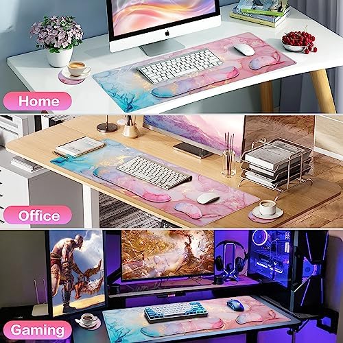Mouse Pad Pink, Mouse Pad with Wrist Rest, 4-in-1 XXL Extended Large Desk