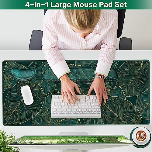 Desk Mat, Large Gaming Mouse Pad with Wrist Rest, 4 in1