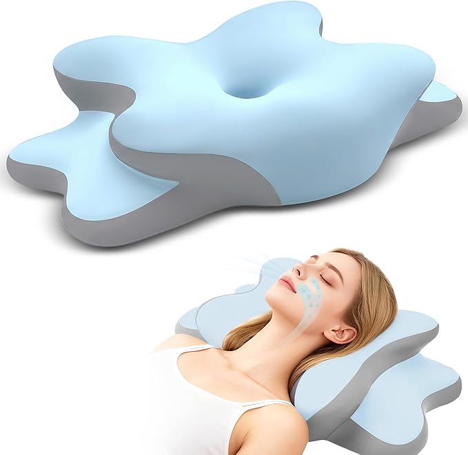 Sleep Apnea Pillow with Neck Pain & Snoring Relief -Orthopedic Cervical Pillow, Ergonomic Contour Memory Foam for Side, Back,Stomach Sleepers, Medium Firm (Blue, Queen Size 25" lx15 wx5.8 h)