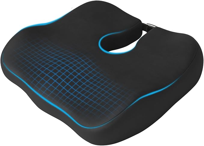 Extra Dense Orthopedic Seat Cushion, Ergonomic Memory Foam Seat Cushion for Office Chair，Desk Chair，Car，Wheelchair, Tailbone Hip Sciatica Pain Relief Cushion for Long Sitting（Black）
