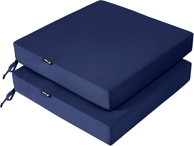 Favoyard Patio Chair Cushions 18.5 x 16 x 3 Inch Waterproof Outdoor Seat Cushions for Patio Furniture 3-Year Color Fastness Garden Sofa Couch Pads with Handle & Adjustable Straps Set of 2, Blue