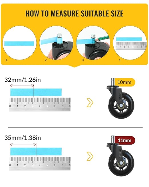 HOLKIE Office Chair Wheels Roller Blade Casters - Compatible with 1KEA 10x22mm Computer Gaming - 3 Inch, Replacement Rubber Wheels-Set of 5 for Hardwood Low-Pile Carpet Floors Desk Chair