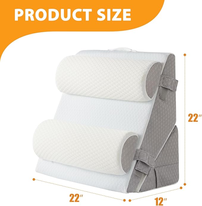 Ruqmuis 4PCS Wedge Pillow Set for After Surgery, Adjustable 9&12 Inch Bed Wedge Pillow for Sleeping, Incline Pillow Wedge for Headboard, Post Surgery, Acid Reflux, Neck&Back Support, White/Grey