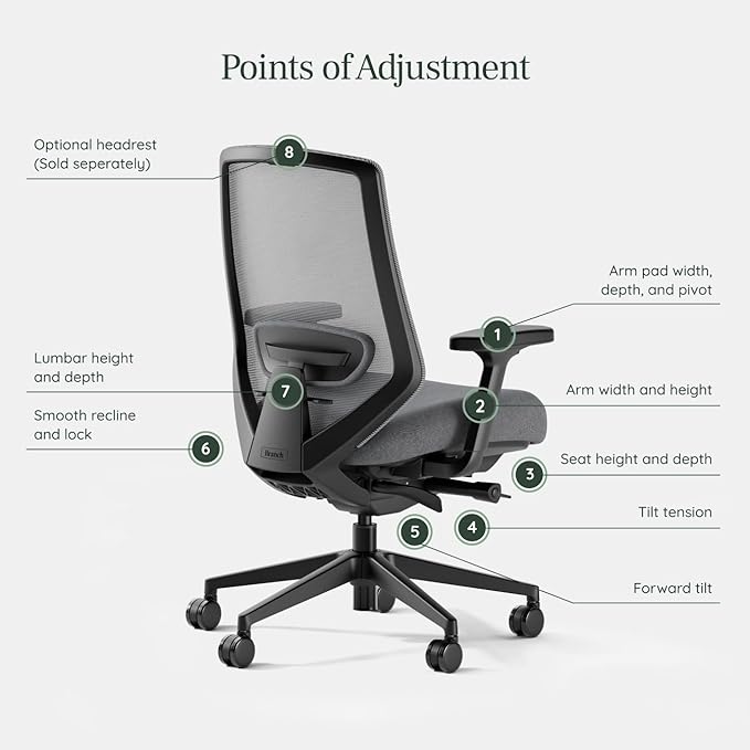 Branch Ergonomic Chair Pro - Mesh Office Chair with 14 Points of Adjustment - Height, Depth & Tilt Adjustable - 5D Armrests - Forward Tilt, Smooth Recline, and Lumbar Support - Boulder