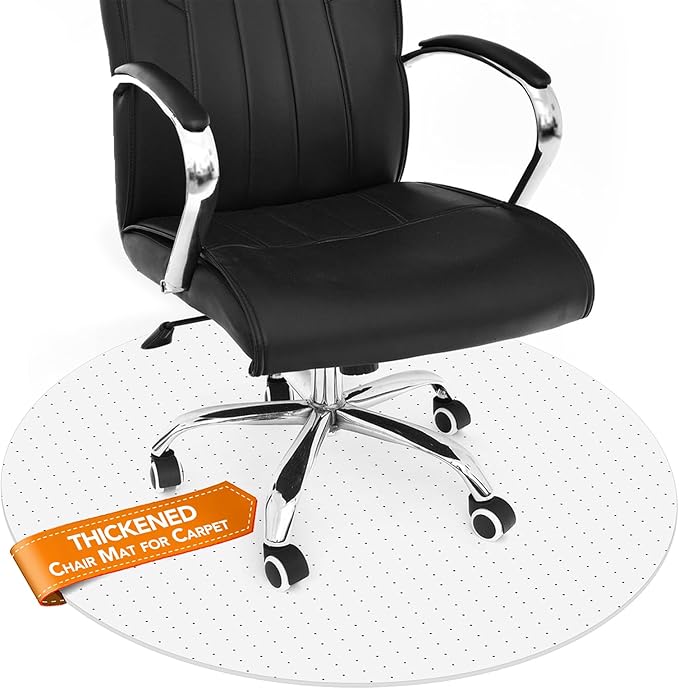 Chair Mat for Carpet- Low Pile (1/4" Thick) Carpet Protector for Office Gaming Computer Desk Chair. Heavy Duty Desk Chair Mat for Carpeted Floors, Semi Transparent (round-39in)