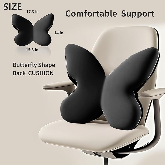 Ergonomic Back Cushion for Lower Pain Relief, Momery Foam Back Pillow, Lumbar Support for Office Chair Back Support for Computer Chairs, Gaming,Home - Working,Removable & Washable Cover（Black）