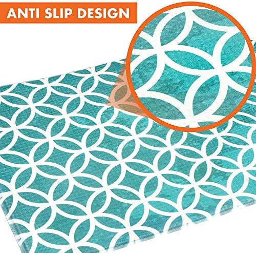 OPUX Anti Fatigue Kitchen Floor Mat, Reversible Cushioned Memory Foam Kitchen Rug Pad, Waterproof Non-Slip Padded Comfort Standing Mat Office Laundry Home, 47x17 (Geometric Teal Gray)