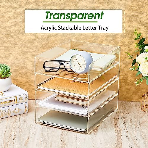Harloon 4 Tier Paper Organizer Letter Tray Acrylic Desk File Organizer