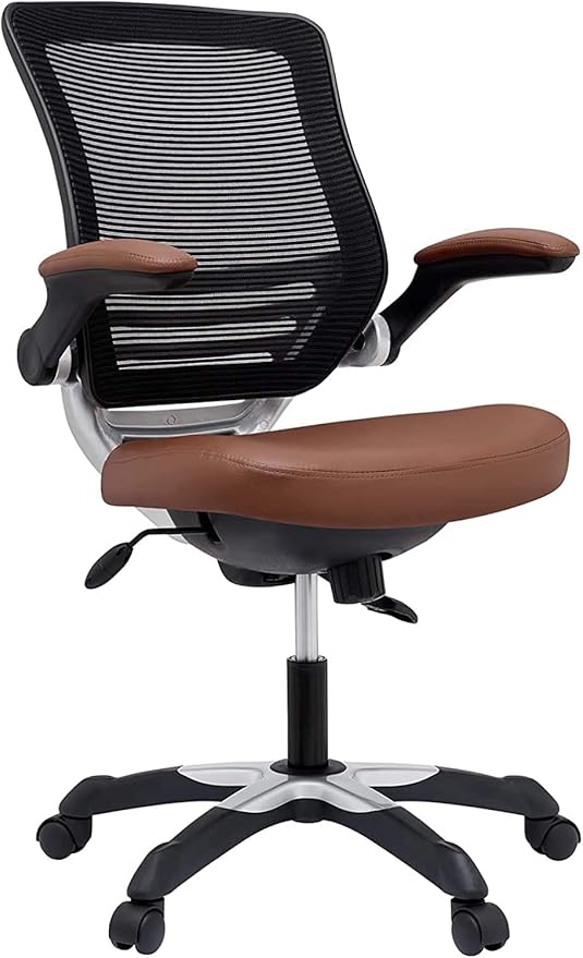 Modway Edge Mesh Back and White Vinyl Seat Office Chair With Flip-Up Arms - Computer Desks in Tan