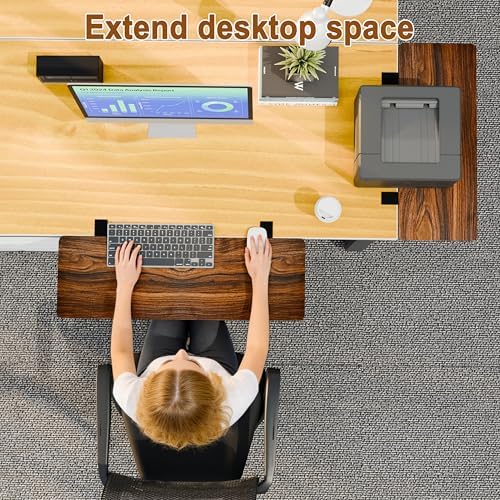 Ergonomic Desk Extender Tray, 24.02"×11.81" Clamp-On Arm Rest Shelf, 90° Foldable Computer Elbow Support for Office Home, Space-Saving Keyboard Mouse Tray (Vintage Burnt Color)