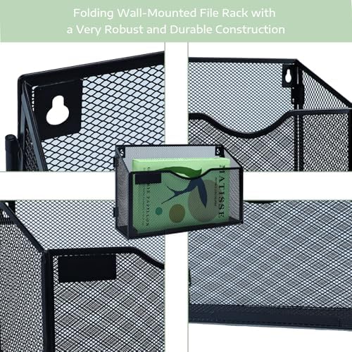 6 Packs 1 Tier A4 Mesh in Tray Hanging Wall File Holder Magazine Document Holder Mail Organiser Magazine Storage Rack,Durable Metal Mesh Filing Storage, Black