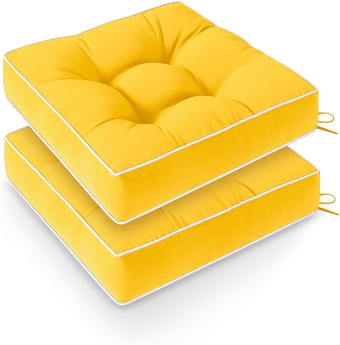 Wellsin Outdoor Chair Cushions Set of 2, Patio Cushions for Outdoor Furniture, Tufted Waterproof Outdoor Chair Pads, 17 x 17 Inch, Yellow