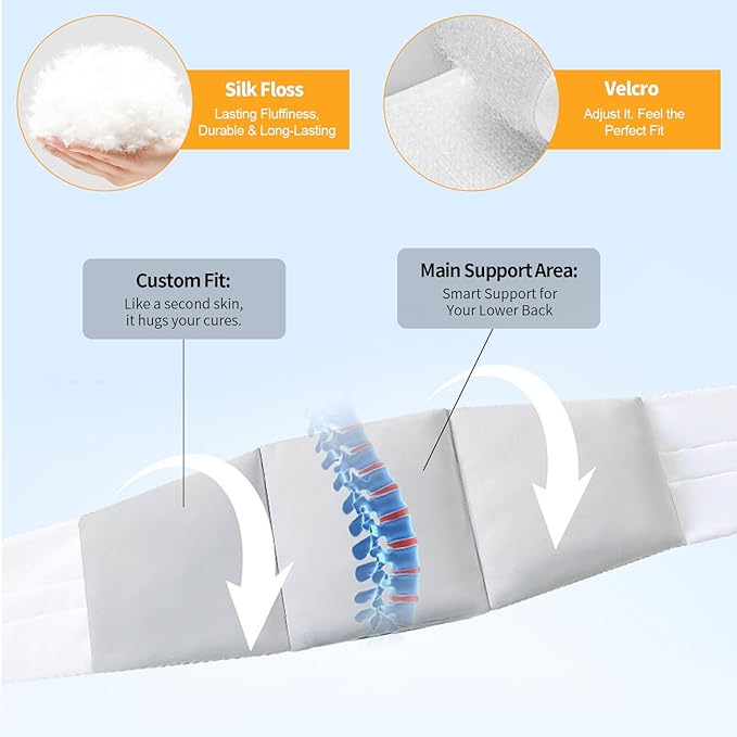 Lumbar Support Pillow for Sleeping – Adjustable Waist Cushion for Lower Back Gap – Breathable Ice-Silk Memory Foam for Side & Back Sleepers, Bed & Sofa Rest