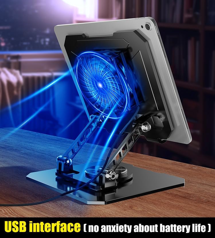360° Rotating Desk Stand Holder with USB Cooler for iPad/Tablets