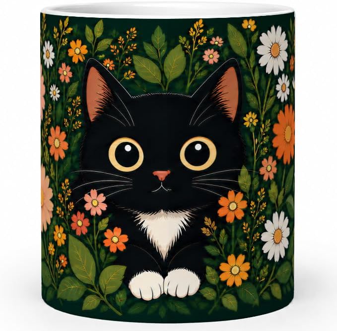 Pen Holder for Desk Ceramic Pencil Cup, Cute Makeup Brush Desk Organizer, Desk Accessories, School Supplies, Teacher Appreciation Gifts, Birthday Christmas Gift for Women (Black Cat)