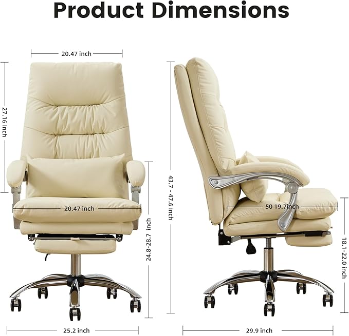 Office Chair with Foot Rest, High Back 155° Reclining, Leather Office Desk Computer Chair, Swivel Computer Desk Chair with Wheels