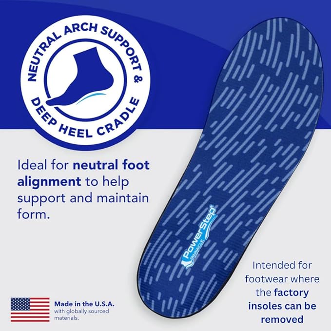 PowerStep Pinnacle Insoles, Orthotics for Plantar Fasciitis Relief, Made in USA Orthotic Insoles, Arch Support Inserts with Moderate Pronation, #1 Podiatrist Recommended (M 5-5.5, W 7-7.5)