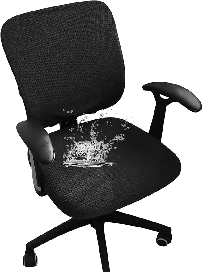 FORCHEER Desk Chair Cover Black Jacquard Stretch Office Chair Covers Two Piece for Split Office Chairs Water Resistant Washable