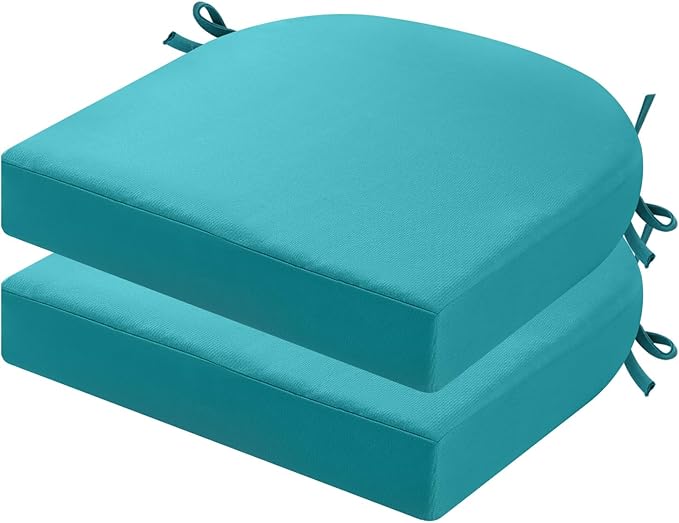 idee-home Outdoor Chair Cushions Set of 2, Thick 17" x 17" Outdoor Seat Cushions Patio Furniture Waterproof with Ties, Dining Pads