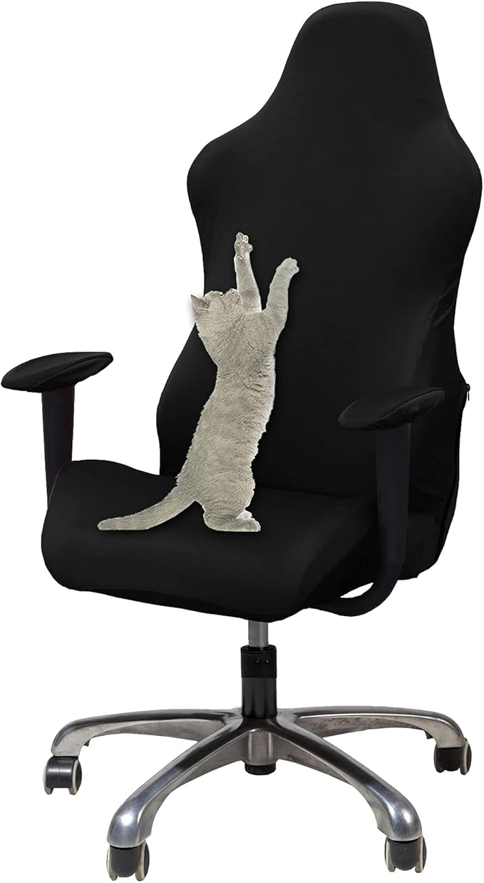 WOMACO Gaming Chair Slipcover Stretch Seat Chair Cover for Leather Computer Reclining Racing Ruffled Gamer Chair Protector (Black, One-Size)