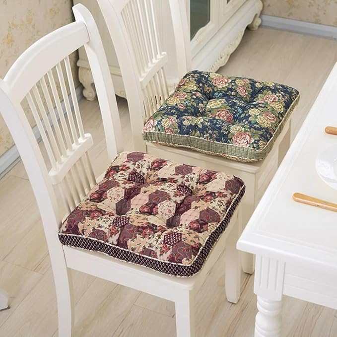 Boho Cotton Quilted Chair Cushion for Dining Chairs Non Slip Soft Comfortable Chair Pads with Ties Patchwork Printed Seat Cushion for Kitchen Chairs Office Chairs (Pattern J,16"x16")