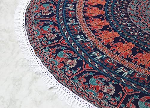 Round Beach Tapestry Turquoise Mandala Throw/Boho Hippie Beach Blanket Roundie/Indian Cotton Bohemian Large Round Table Cloth-Home Decor/Yoga Mat Meditation Picnic Rug (42", Brown)