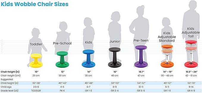 KORE Design Wobble Stool Chair, Girls + Boys Kid Desk Stools, Ergonomic Small Office Chairs, Flexible Seating for Active Kids, ADD/ADHD, Classroom, School, Home, Junior (16in), Age 8-9 yrs, Green