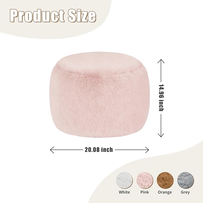 Gericco Round Stuffed Pouf Ottoman for Foot Rest, A Round Modern Foam Filled Poufs, Floor Chair for Living Room, Nursery, Dorm, A Soft Modern Foot Stool Perfect to Rest Your Feet (Pink, 20Inch)