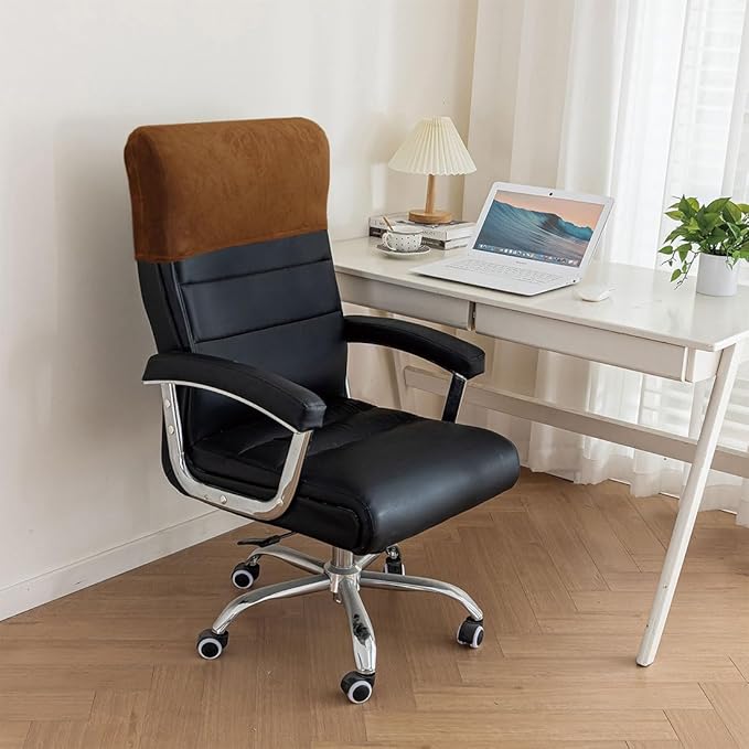 Stretch Office Chair Headrest Cover, Velvet Headrest Protector for Office Chairs, Head Rest Covers for High Back Computer Chairs, Furniture, Recliner Chair, 1 Pack, Caramel
