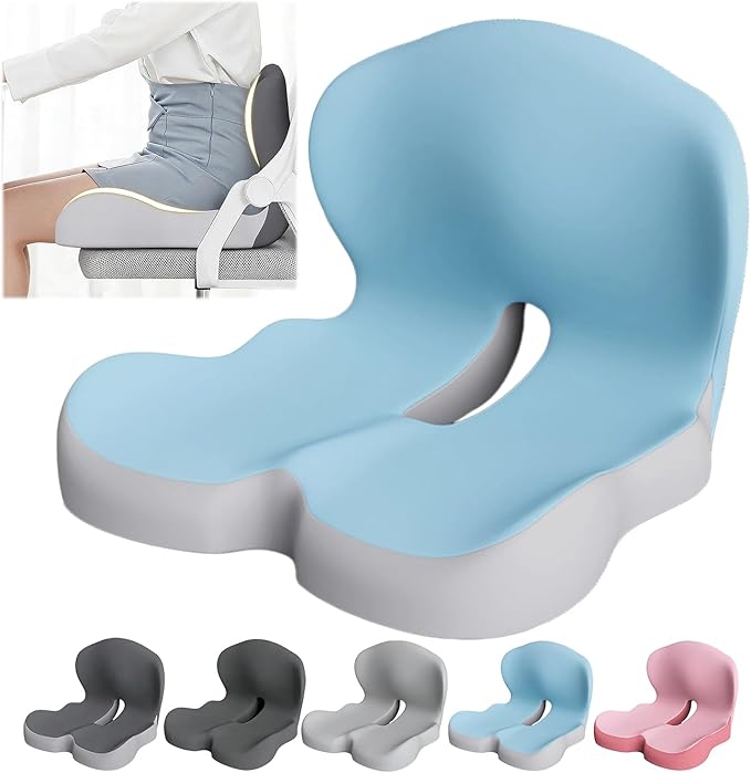 Orthopedic Cushion, Seat Cushion for Office Chair and Car, Ergonomic Memory Foam L-Shaped Integrated Seat Cushions, Lumbar Support & Tailbone Pain Relief for Office Chair Car Wheelchair (A-Blue)