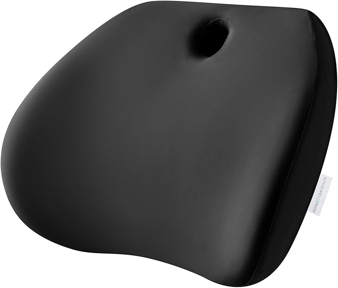 Road Comforts Memory Foam Lumbar Support Pillow – Ergonomic Back Cushion for Office, Car, Home & Travel – Lower Back Pain Relief, Removable Washable Cover (Black)